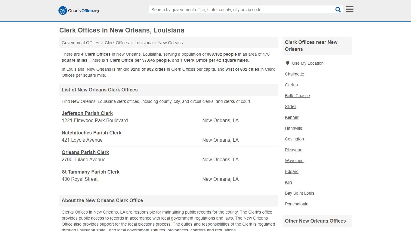 Clerk Offices - New Orleans, LA (County & Court Records)